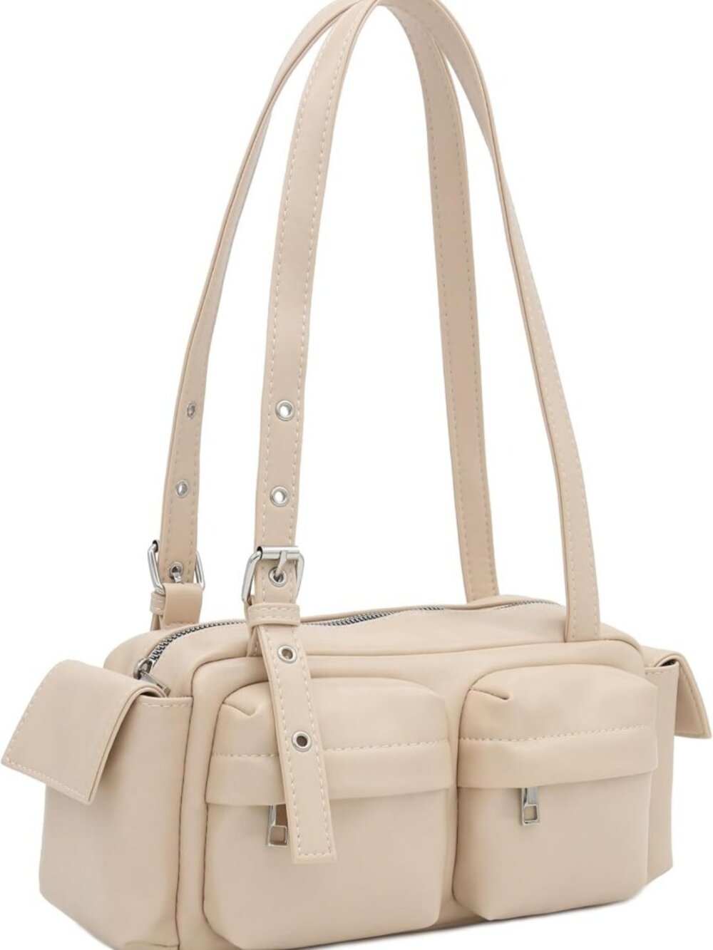 Glossy PU Leather Multi Pocket Shoulder Bag for Women - Stylish & Functional